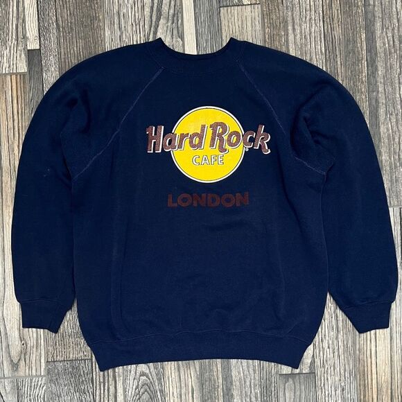 🔥🔥 80’s Vintage HARD ROCK LONDON Lighter Weight Crewneck Sweatshirt Sz Lg - GU - Picture 1 of 9